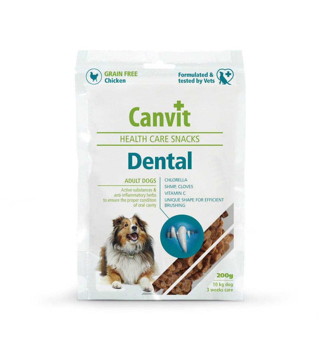 Canvit Dental Snack for Dogs: Grain-Free Chicken, Chlorella & Omega-3 (200g)