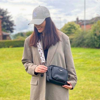 Crossbody Dog Walking Bag - Vegan Leather Black